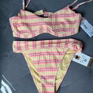 Billabong Yellow and Pink Plaid Bikini Set
